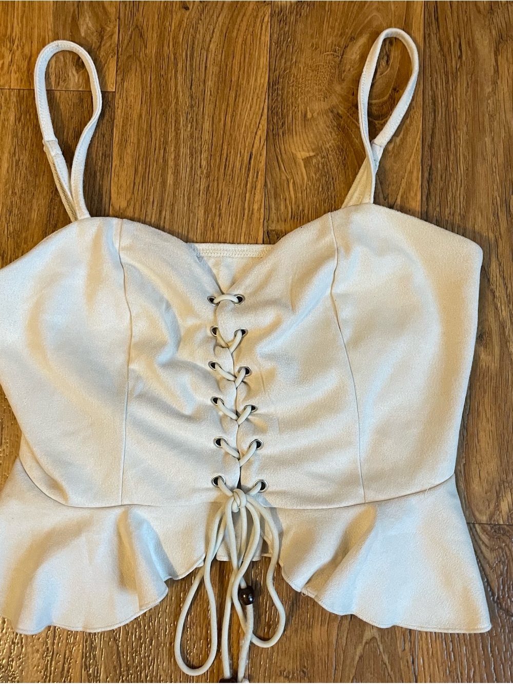 SHEIN Cream Lace-Up Peplum Crop Top